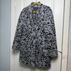 Banana Republic Wool Blend Collarless Coat Black Grey Womens Medium Textured